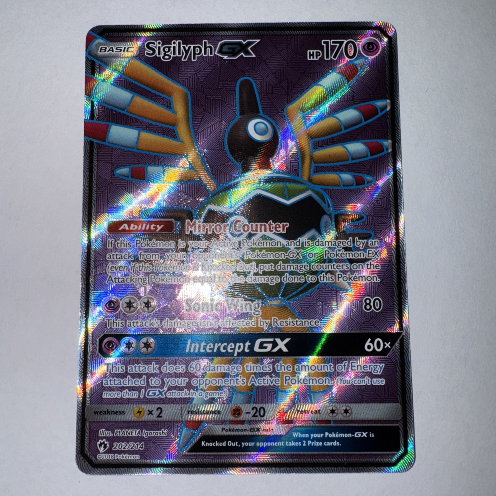 Sigilyph GX 202/214 Lost Thunder Full Art Holo Ultra Rare Pokemon Card