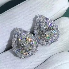 14K White Gold Plated 3 Ct Pear Cut Cut Lab Created Diamond Halo Stud Earrings