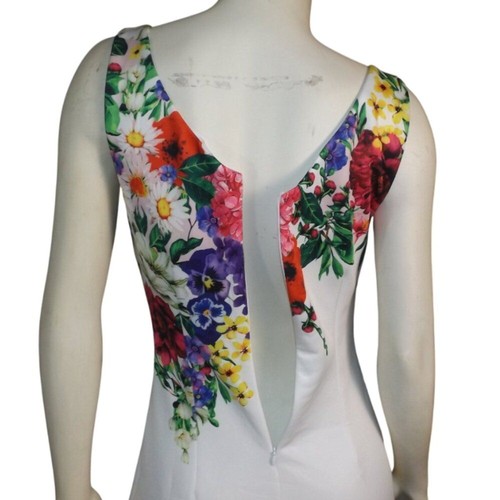 VENUS Dress, M, White/Pink Floral, Rhinestones, Asymmetrical, Accent Ruffle - Picture 7 of 14