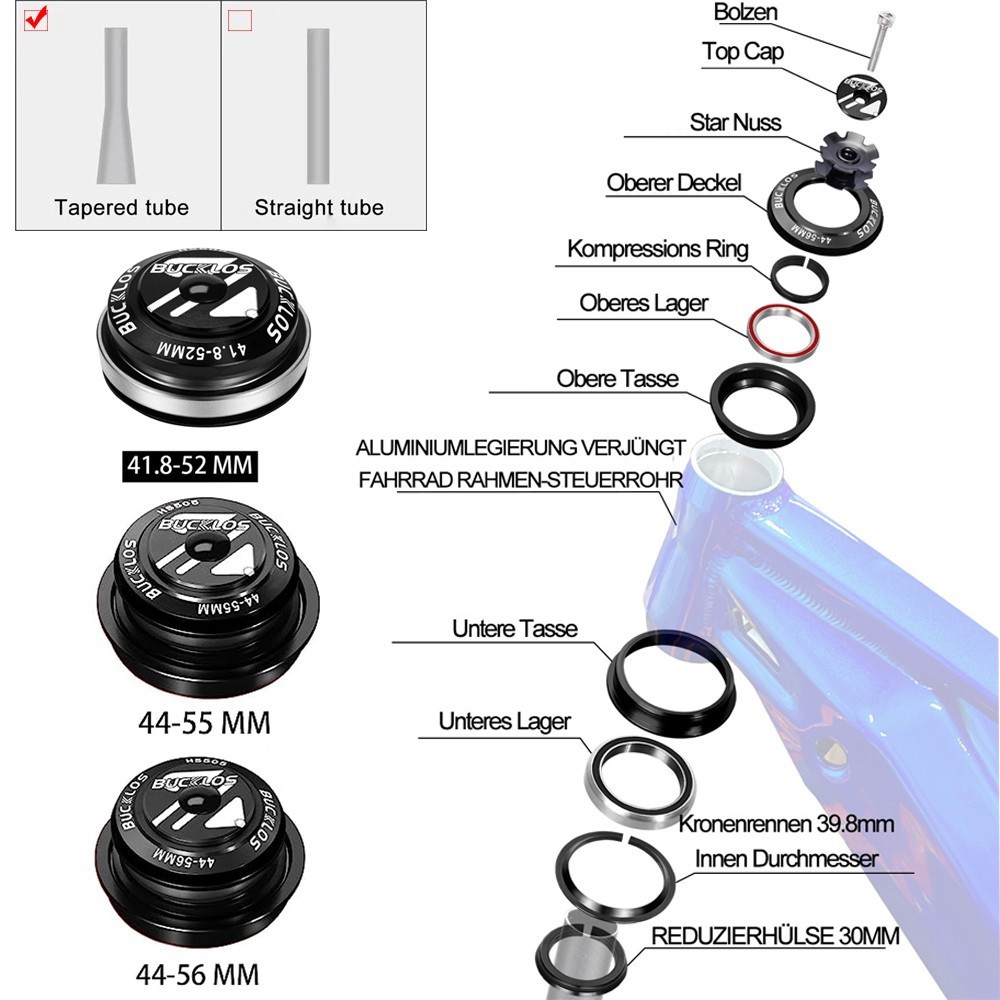 34/44/50.6/55/56mm Sealed Bearings Centralina MTB 1-1/8" Forcella Straitta/Tappered foto 4