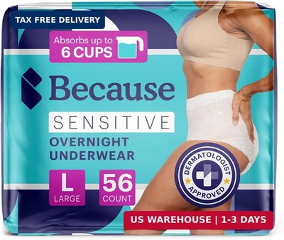 Because Adult Incontinence Underwear for Sensitive Skin - Women - Premium Overni