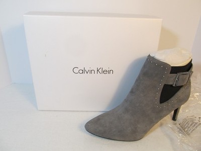 Calvin Klein Gray Suede Jozie Pointed Toe Zipper Fashion Ankle Boot Sz. 8 Womens