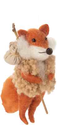 Felt Woodland FOX WITH BINDLE In Fur Vest Christmas Ornament, by Silver Tree