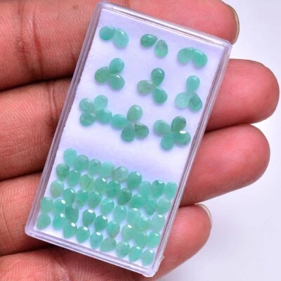 72 Pcs Natural Colombian Emerald 4mm 3mm Pear Cut Loose Gemstones Wholesale Lot - Image 1 of 4