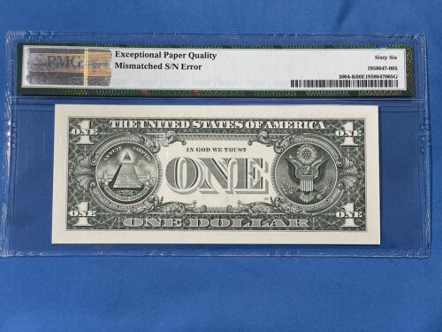 HTF Mismatched Serial number K52495796C=K624 2017 1 Dollar Bill PMG 66 - Picture 3 of 3