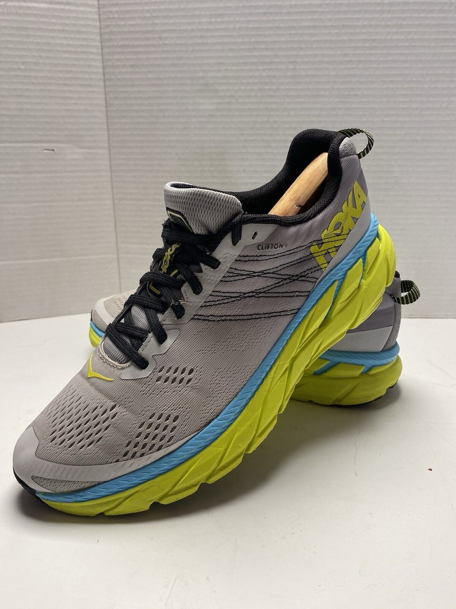 HOKA ONE ONE CLIFTON 6 GRAY BLACK BLUE & YELLOW RUNNING
