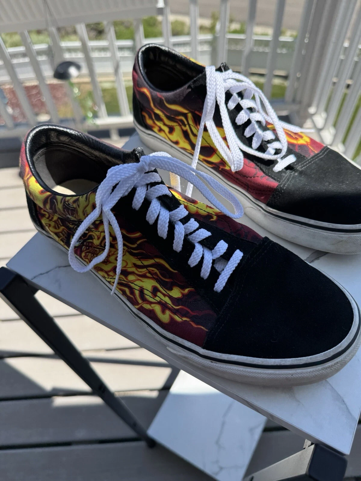 SNEAKERS VANS FIRE FLAMES OFF THE WALL UOMO = 9 5 M & DONNA 11 M SUPER PULITE A+