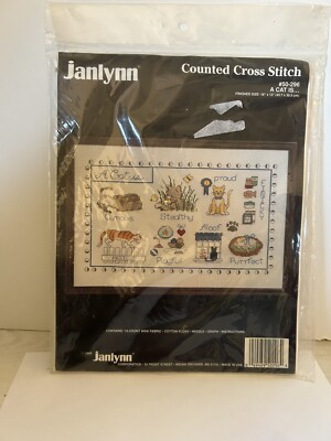 NEW Vintage 1990 Janlynn A CAT IS  Counted Cross Stitch Kit #50-296 Cats Kittens