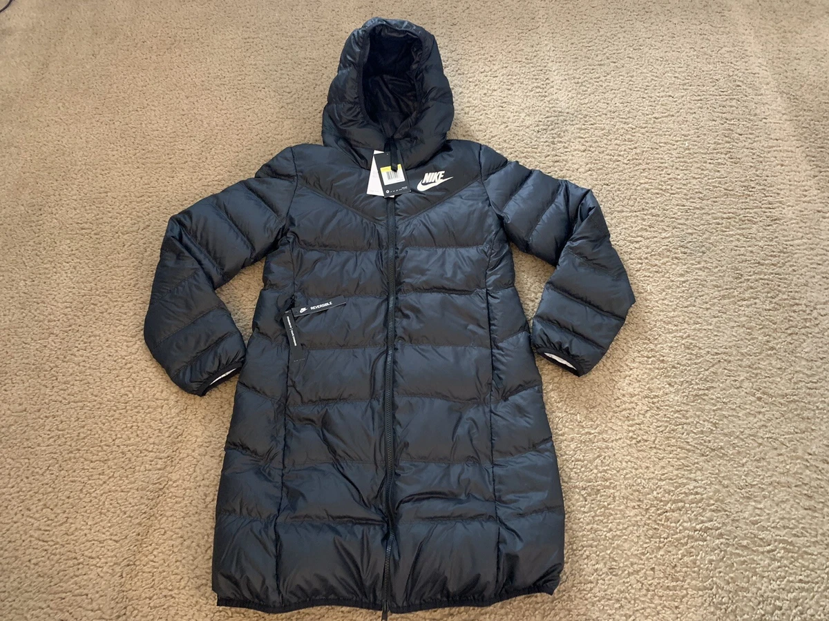 Nike Womens Down Fill Parka Jacket Reversible Black White Size XS 939440 010