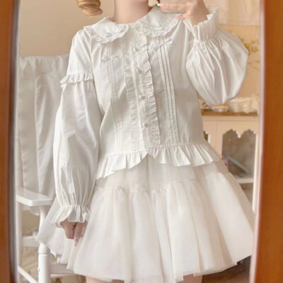 Cute Japanese Lolita Mori Girls Long Sleeve Loose Doll Collar Shirts Blouse Tops