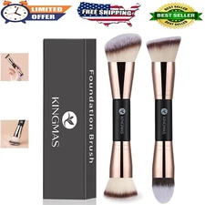 2pcs Double-Ended Makeup Brushes - Foundation, Powder & Concealer - Synthetic...