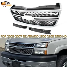Gray & Chrome Grille Grill For 2003-2007 Silverado 1500 2500 3500 HD Pickup