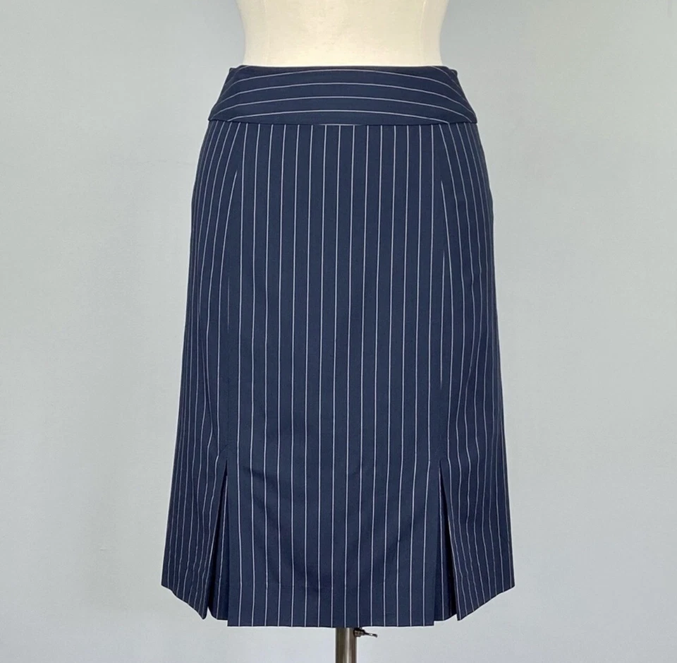 Falda a Rayas Lápiz ETCETERA Plisada Caja Plisada Azul Marino Blanco Rayas Talla 4