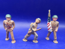 ORIGINAL LOT OF 3 Barclay Manoil Pod Foot Soldier US American Flag Barrier