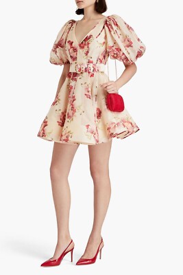 $1150 ZIMMERMANN Belted floral-print silk and linen-blend mini dress size 2  /us6 | eBay