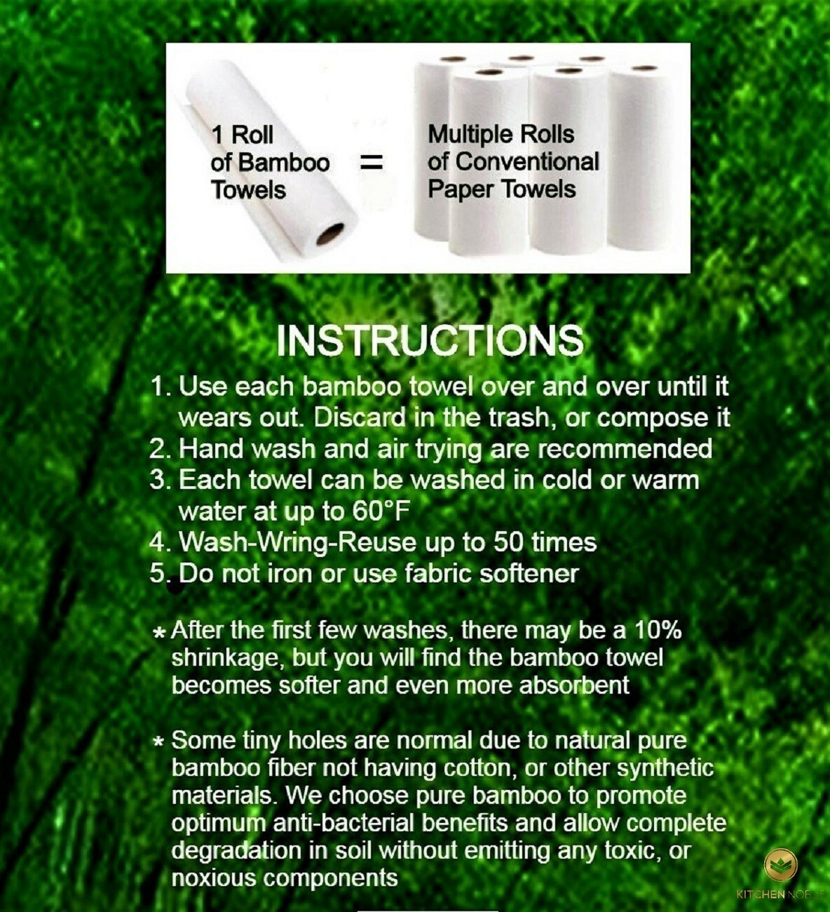 Bamboo Paper Towels (30-Sheets) - Reusable Washable Bamboo Kitchen Paper Towels