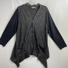 LOGO Lori Goldstein Zip Up Tunic Cardigan Topper Gray Womens Sz XL Lounge Jersey