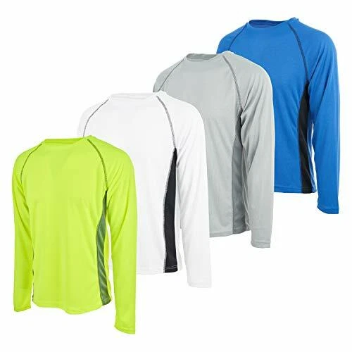 Premium Men’s Active Long Sleeve Tees Wicking Athletic UV Ray Protection- 4 Pack