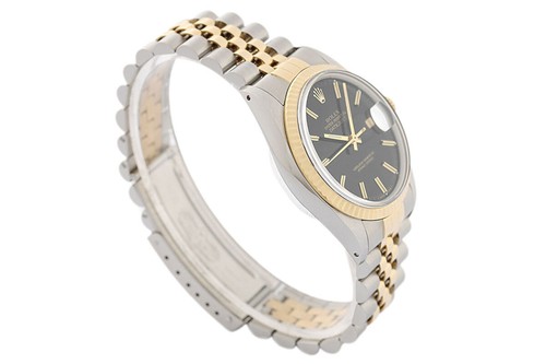 Rolex Mens Datejust Black Dial 18K Gold Steel 2Tone 16013 Jubilee Watch - Picture 4 of 7