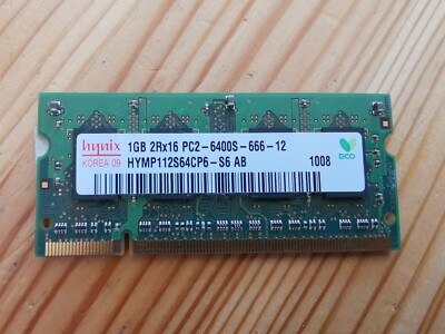 Hynix 1GB 2Rx16 PC2-6400S-666-12 SO-DIMM DDR2 SDRAM 800 MHZ HYMP112S64CP6-S6 AB