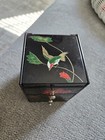 Vintage Black Lacquer Mirror Jewelry Box 3 Drawers Floral Bird Design Asian Box — photo 4