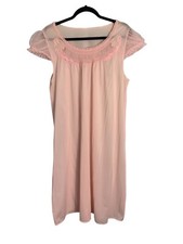 Vtg pink chiffon sheer flowers floral nylon nightgown 60s 70s negligee Cami