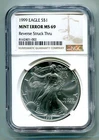 1999 MINT ERROR REVERSE STRUCK THRU AMERICAN SILVER EAGLE NGC MS69 BROWN LABEL