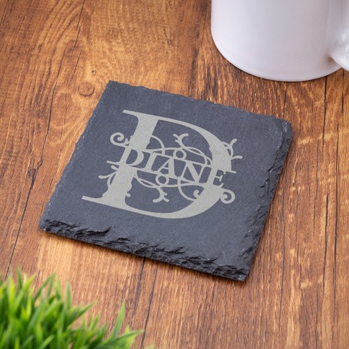 Personalised Slate Coaster, Custom Name Initial Laser Engraved 100mm Coffee Tea - Picture 12 of 34