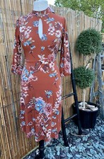 NWT V by Very Blossom Floral Print Weighted Drape Jersey Keyhole Midi Dress UK 8