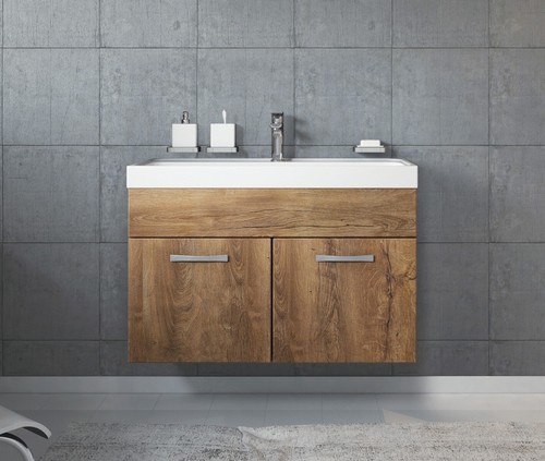 Mobile da bagno Paso 01 80cm Rovere Marrone - armadio mobiletto lavabo - Foto 2 di 6