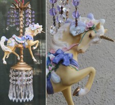 Porcelain Carousel Unicorn Lamp SWAG Chandelier Vintage Horse Beads Crystal Rose