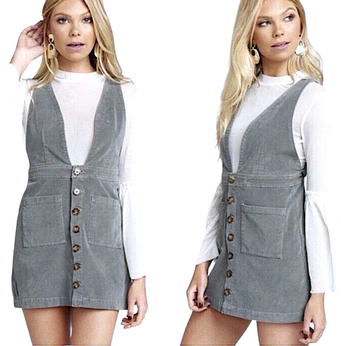 SHOW ME YOUR MUMU Connelly Overall Corduroy Jumper Dress Womens Size S Gray