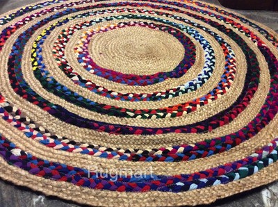 Mehrfarbig Rund Geflochten Naturfasern Jute Recycelte Baumwolle Vorleger 150cm