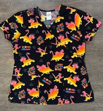 Lion King Hakuna Matata Scrub Uniform Top SZ Medium Disney Black Neon Pink