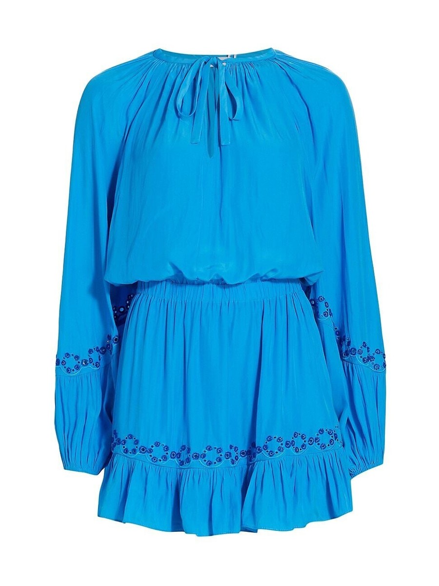 Ramy Brook Mini dress size XS Eyelet balloon sleeve v neck color Lake Blue  | eBay