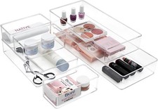 Sorbus Clear Storage Bin Drawer Organizers for Cosmetic Skin Care Supplies -4 Pk