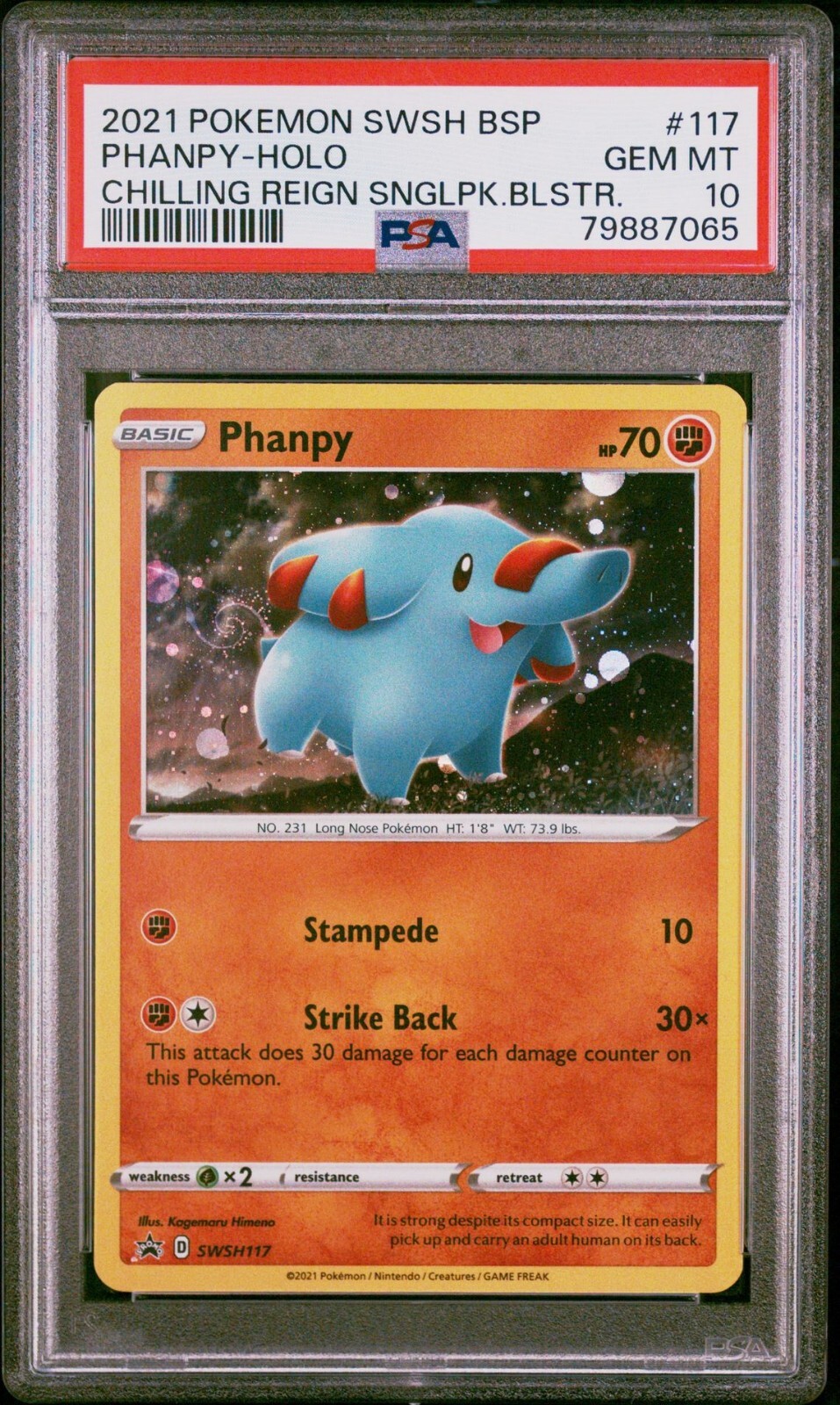 PSA 10 GEM MINT SWIRL Phanpy SWSH117 Black Star Promos Holo Pokémon 2021 POP 3