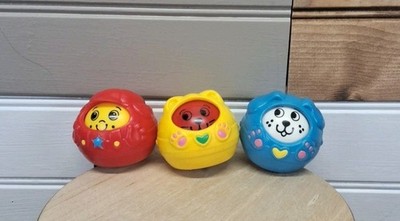 Vintage 1994 Fisher Price Roll a Rounds Balls Face Changing Dog Cat Boy Lot of 3