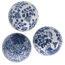 Blue White Porcelain Orbs Decorative Balls Ceramic Spheres 3 Inch Set 3