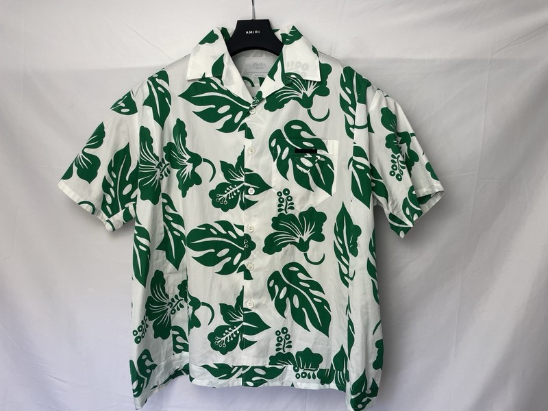 Size 3XL - Prada White Green Floral Bowling Shirt - 100% AUTHENTIC
