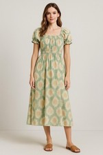 Ulla Johnson Nanette Calcite Puff Sleeve Floral Cotton Midi Dress Green Size 2