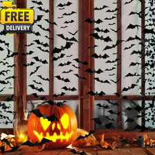 3D Bat Stickers Halloween Wall Decals 96pcs Black Bats Window Party Decor 4 Size