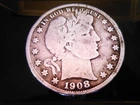 1908 BARBER 50C HALF DOLLAR  SILVER U.S. DENVER MINT  COIN USED CIRCULATED RARE