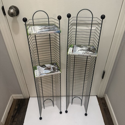 Lot Of 2 37” Inch Metal DVD / Game Storage Rack Tower Holds 45 Discs Wire Stand