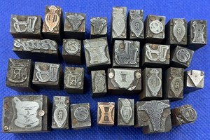 Antique Figural Pharmacy Stamping Dies Pharmacist Log Stamps - LOT OF 30