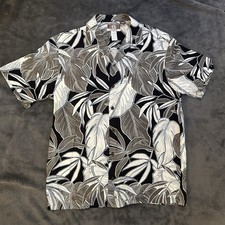 Kalaheo Men’s L Hawaiian Tropical Floral Shirt Black/White 258 made in USA