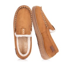 House Slippers for Men Moccasins - Memory Foam Warm Plush Indoor Outdoor Slip...