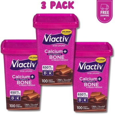 (3 pack) Viactiv Calcium Supplement Soft Chews, Chocolate (100CT) Vitamin D & K
