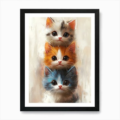 Niedliche Katzen zusammen gestapelt 5 Kunst Pr gerahmtes Wandbild Poster Leinwanddruck Bild