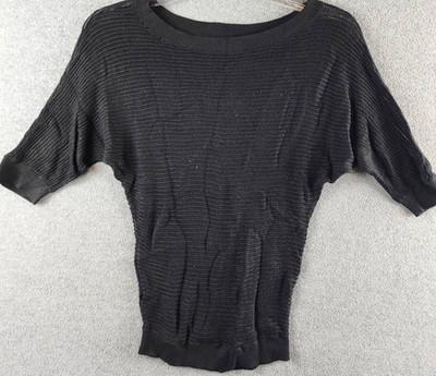 Express Short Dolman Sleeve Round Neck Knit Sweater Top Womens XS Black Pullover